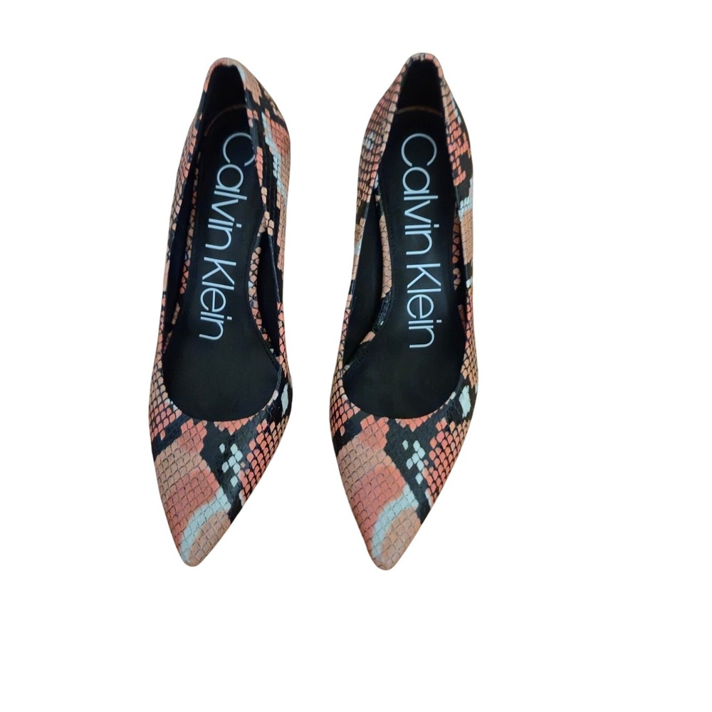 Calvin Klein Gayle Mamba Pumps Women's 6.5 Orange Snake Print Stiletto Money NIB